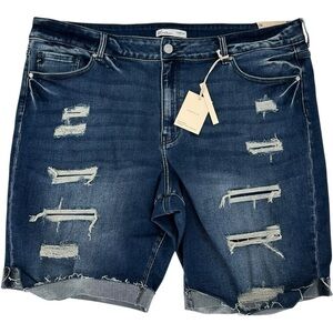NEW Kancan Distressed Dark Wash Bermuda Shorts Plus Size 24